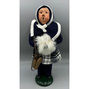Vtg Byers Choice 1991 Caroler Figurine Plaid Skirt Wooden Skates
